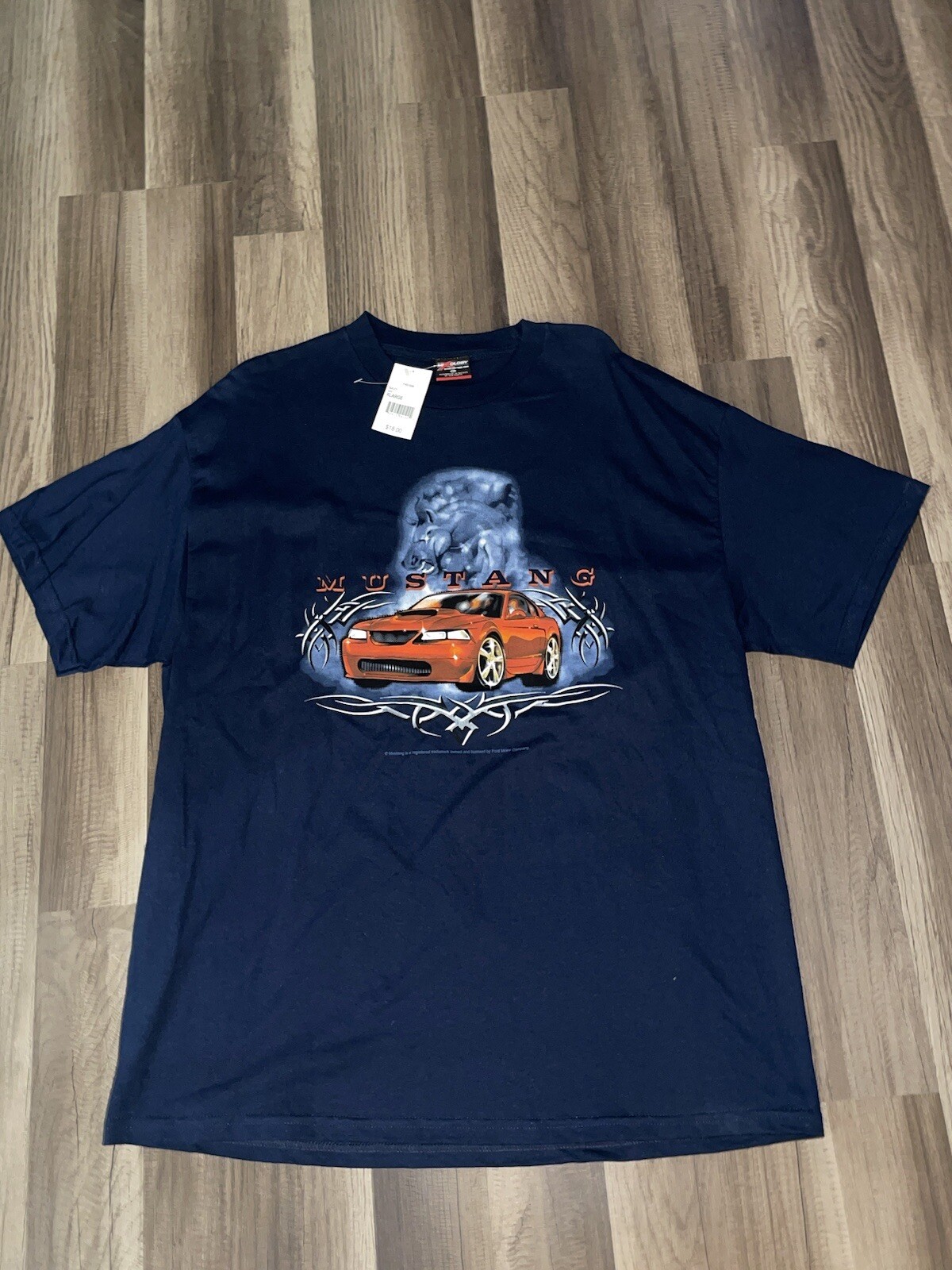 PONY T shirt vintage Ford Mustang blu navy nuova con etichette xl