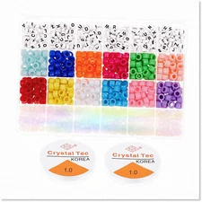 DIY Bracelet Making Kit - Pony Beads, UV Beads, Letter Beads, Elastic String - F
