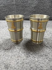 2 x Lovely matching Malaysia Pewter Goblets 9cm / 220g with Gold colour band