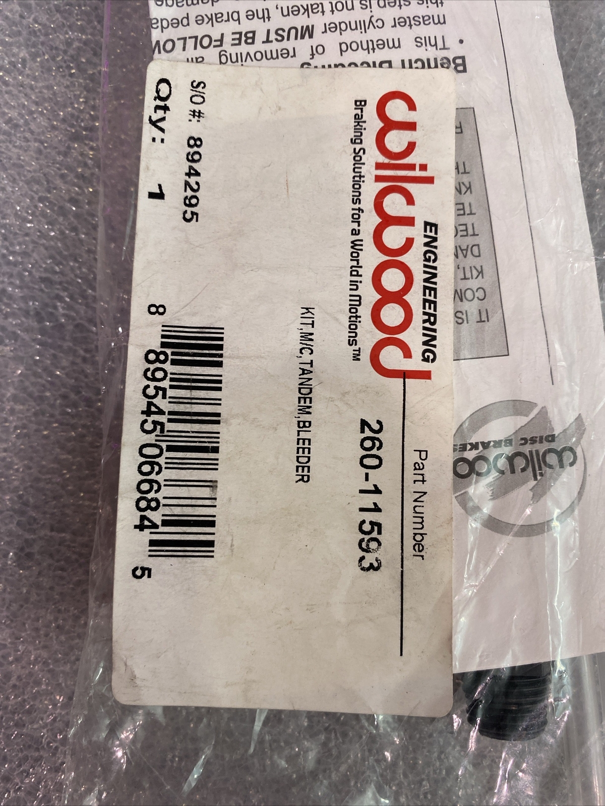 Wilwood 26011593 Master Cylinder Bench Bleeding Kit eBay