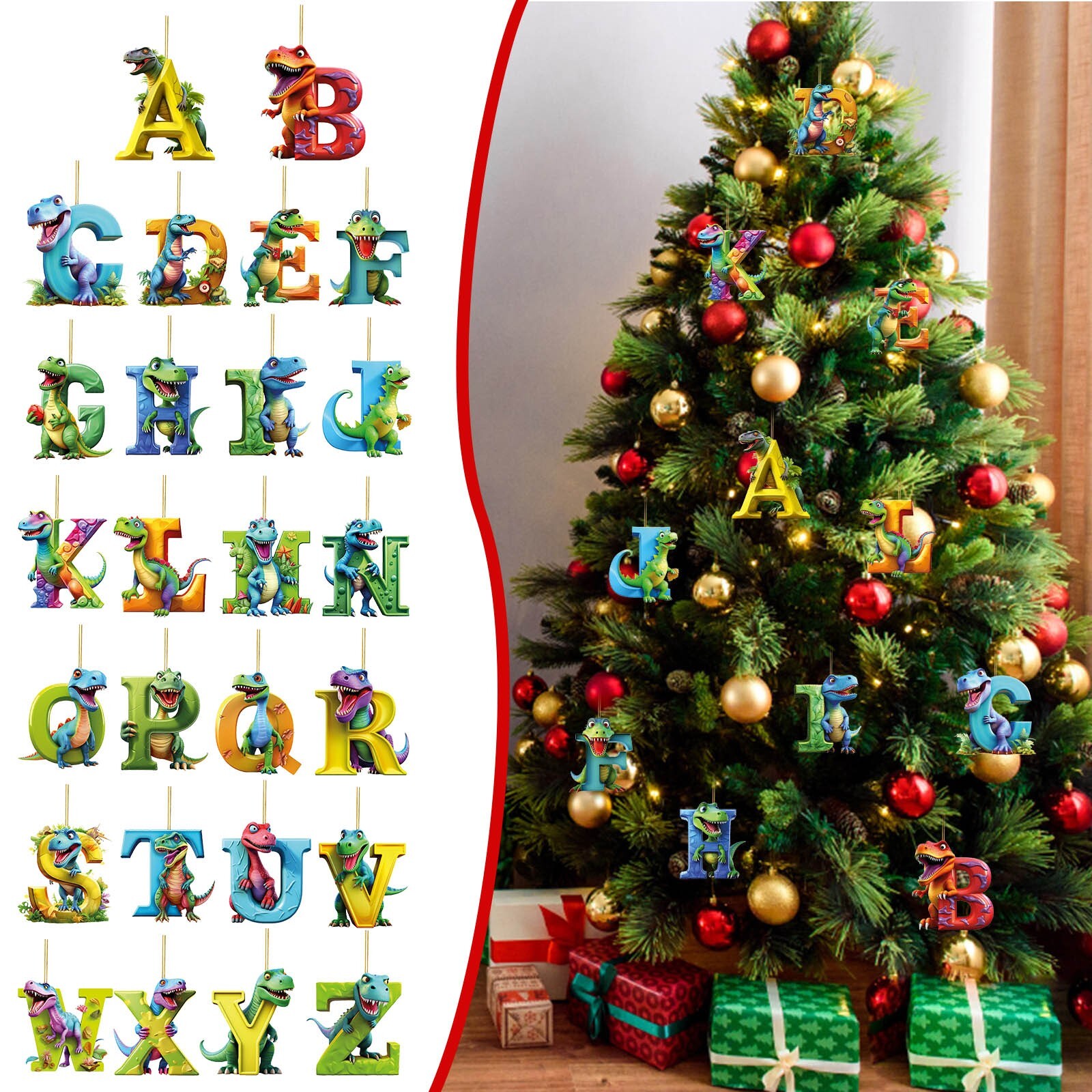 Christmas Letter Hanging Decoration Xmas Tree Pendant Dinosaur Decorate Ornament