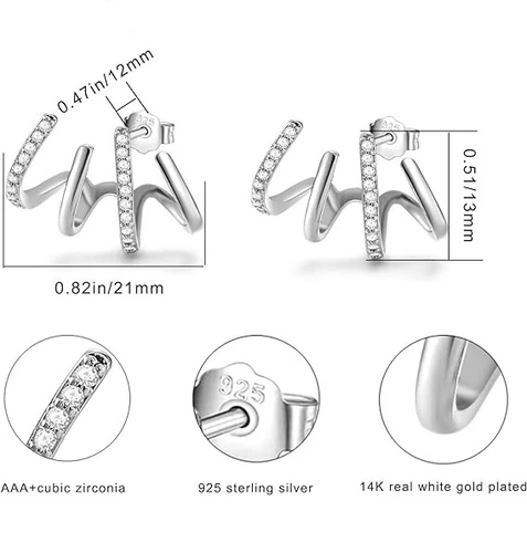 Pendientes de garra de cristal brillante de plata 925 para mujer brazalete oreja envoltura piercing perno joyería - Imagen 13 de 15