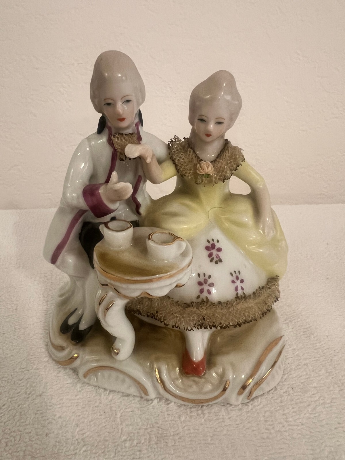 Vintage Victorian Hand Painted Couple Enjoying Tea