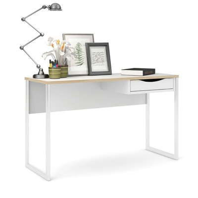 Large White Modern Home Office Desk Scandinavian Design Metal Legs 1 3m Oak Top Ebay