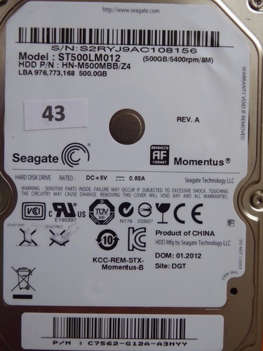 500 GB Seagate ST500LM012 HN-M500MBB /Z4 / 01.2012 / PCB: M8_REV.03 #43-50