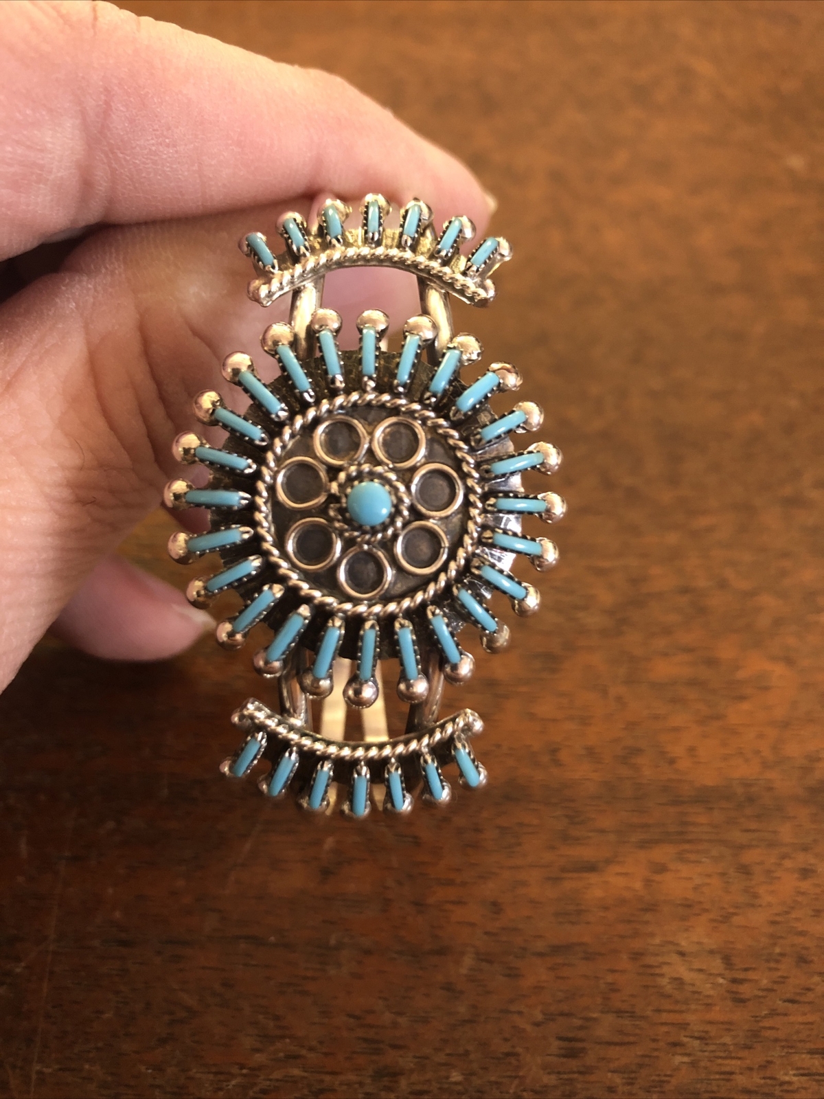 Zuni Needlepoint Bracelet Native American Turquoise Cluster Cuff Navajo