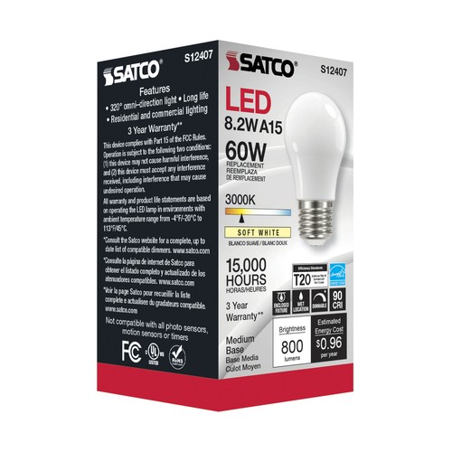 6 Pack Satco S12407 LED Filament Bulbs 120V 8.2W A15 Medium E26 3000K Soft White - Picture 5 of 8