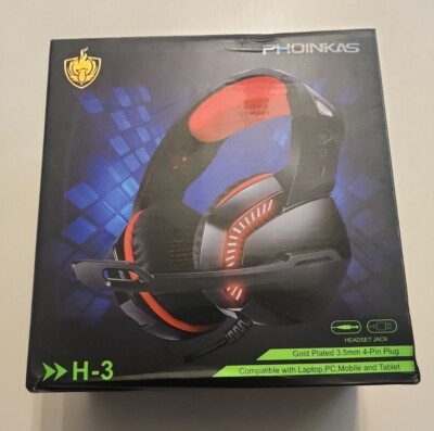 PHOINKAS H-3 ゲーミングヘッドセット NEW! Phoinikas H3 Black Red Active Noise Cancellation Wired Gaming