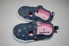 Baby Girls Shoes BLUE DENIM LOOK Canvas SILVER STARS Spring Summer Casual SIZE 4