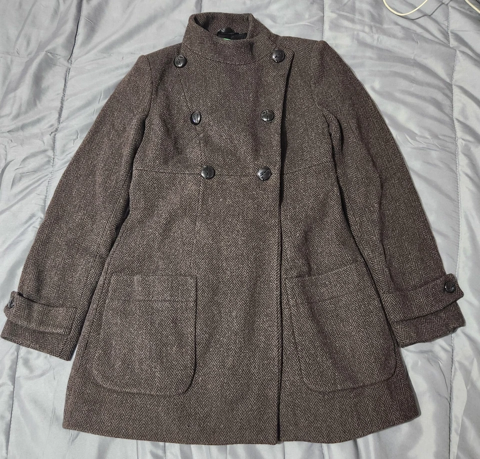 Abrigo largo de lana United Colors of Benetton marrón oscuro Guisante: talla XS (usado) Foto 3 de 4