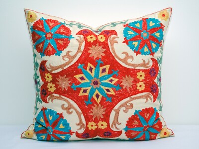 20x20 American Eagle Silk Suzani pillow cover, Uzbek handmade suzani embroidery 