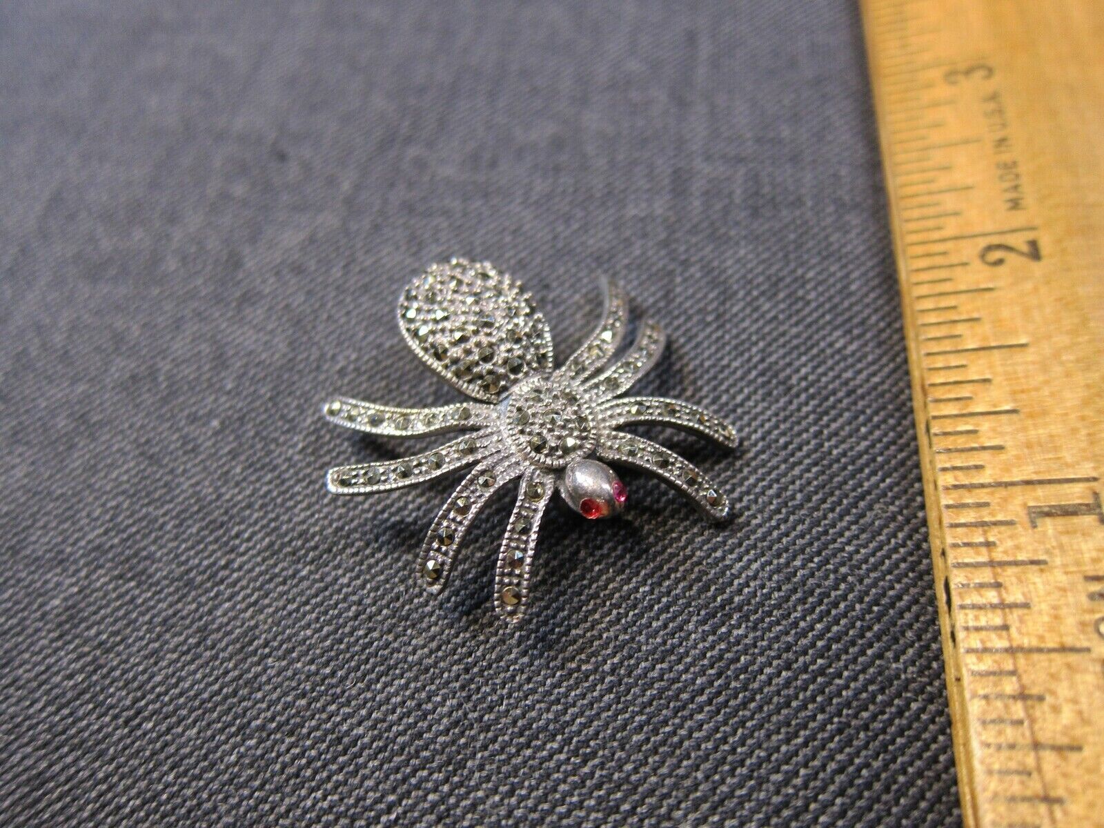 Gorgeous sterling silver marcasite spider brooch … - image 1