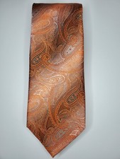 Van Heusen Tie / Orange Paisley /65 Silk / L-57in W- 3in