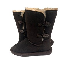 BEARPAW Boots Lori Girl Youth Size 4 Chocolate Brown Cow Suede Wool Blend lining
