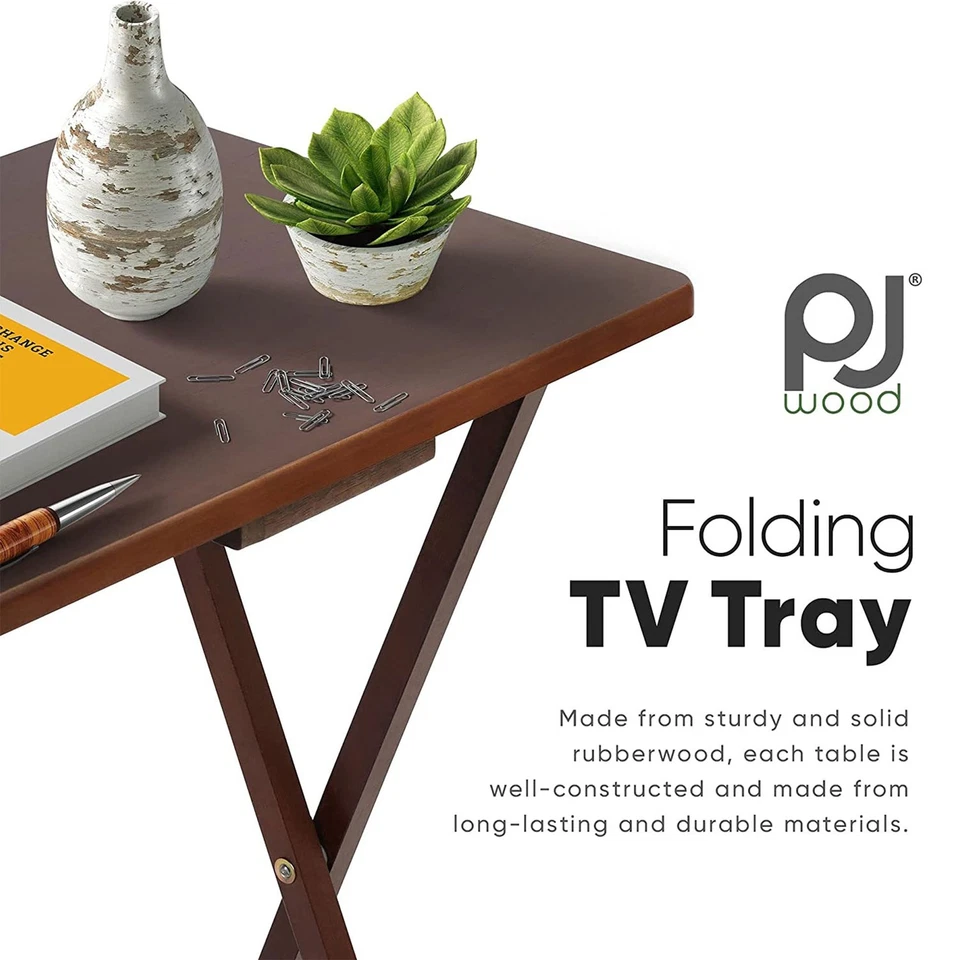 PJ Wood Folding TV Tray Portable Living Room Snack Table, Honey Oak (Open Box) - Image 3 of 4