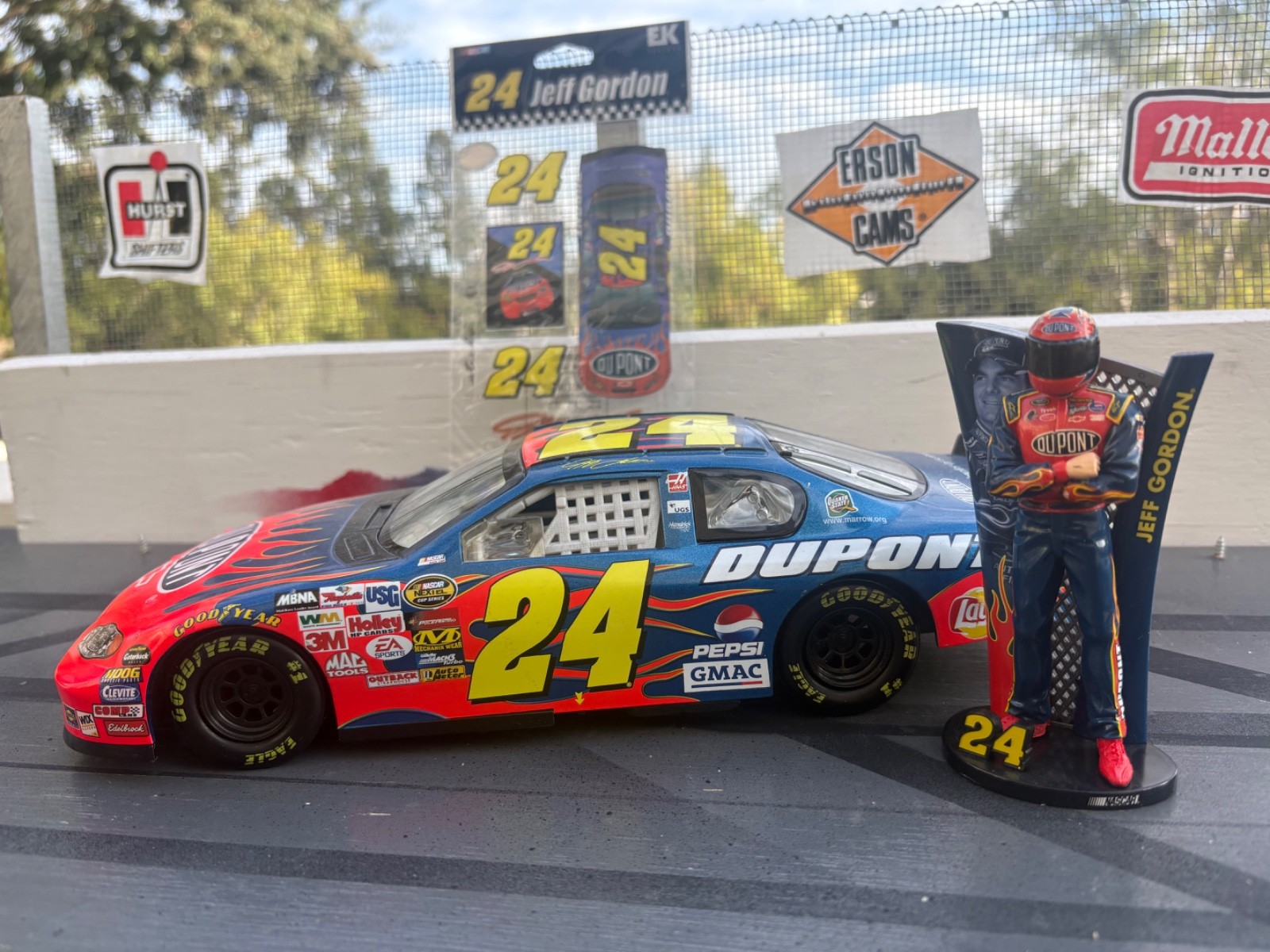 Jeff Gordon 1:18 #24 Dupont Monte Carlo, figure, poster and stickers (Lot of 4)