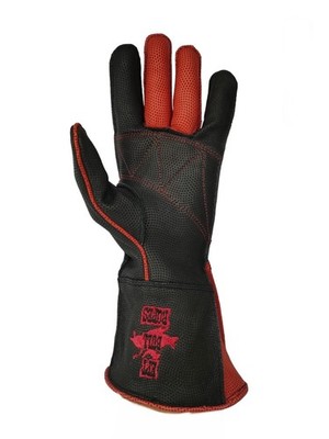 Bull Riding Glove Textured Black & Red Calf Skin Leather Adult & Youth Textured 