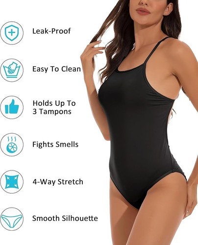Costume da bagno d'epoca bagno mestruale antiperdite racerback atletico nero - Foto 4 di 6