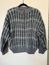 Vintage LeRoy Knitwear Wool Blend Zip Sweater Mens M Gray 90s Textured Fuzzy