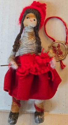 Anne Beate Denmark Yarn Wrapped Pixie Doll Nisse Red Knitting Tagged Lead Shoes