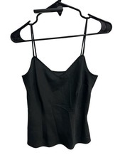 Womens Black Polyester Spaghetti Strap V-Neck Camisole Top Versatile Basic
