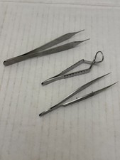 Vintage Germany 3 Piece Stainless Steel Ophthalmic Microsurgical Tweezer Forceps