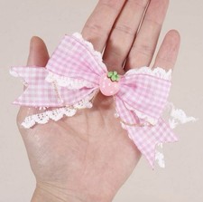 2 pink and white lace strawberry hair bow with clip for kids