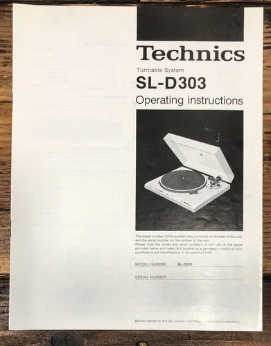 Technics SL-D303 Record Player / Turntable Owners / User Manual *Original*