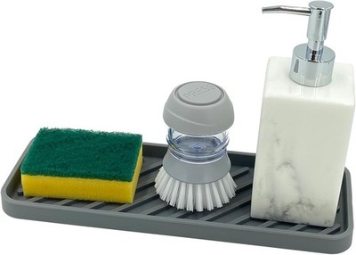 Spülbecken Organizer Silikon 30cm x 11cm für Schwämme Bürsten Seife Grau
