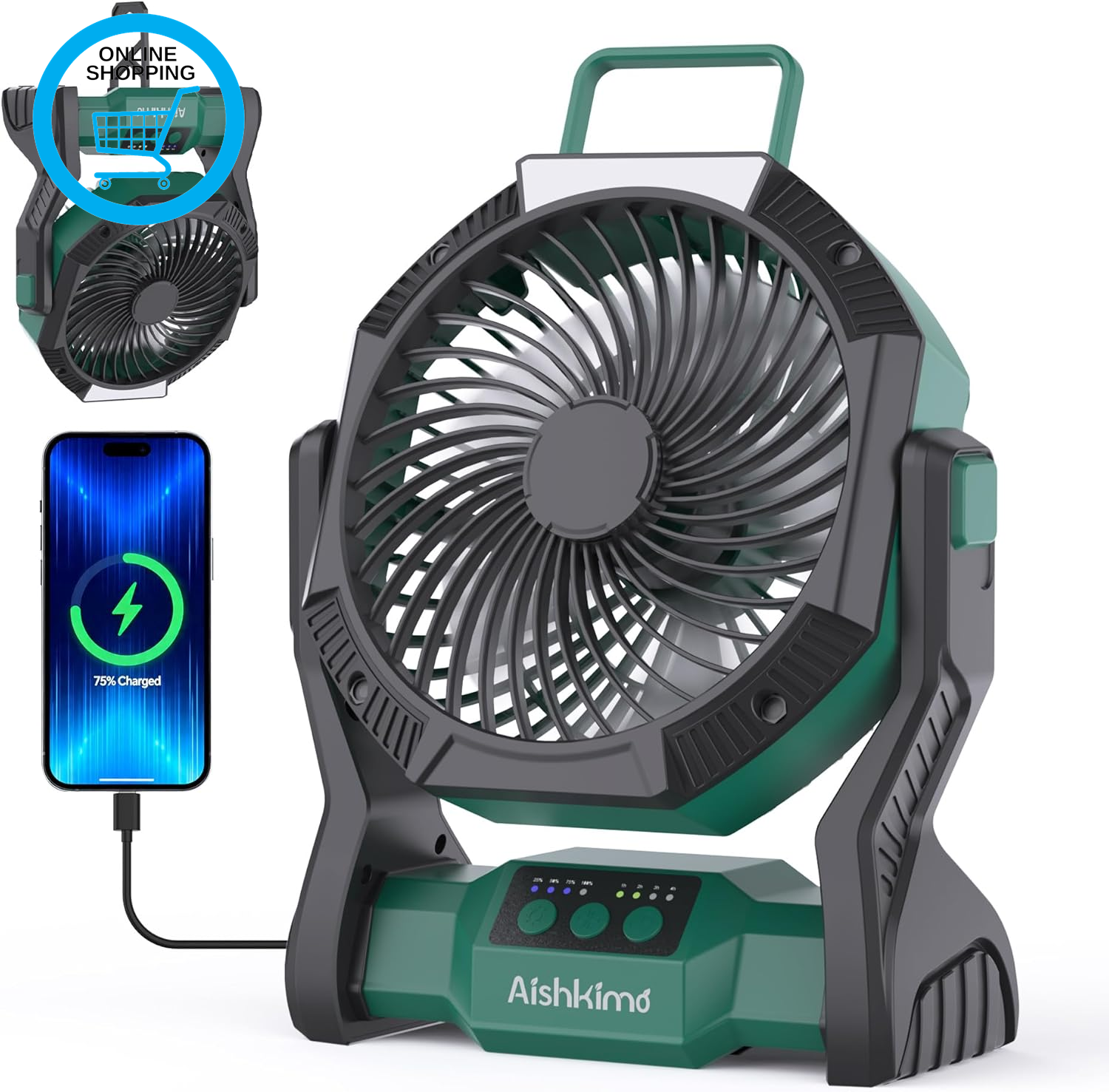 Portable Camping Fan with LED Light, 10000Mah Rechargeable Tent Fan with Hanging