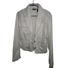 Mossimo Women  s White Blazer Size M Classic Button Front Jacket Work Chic