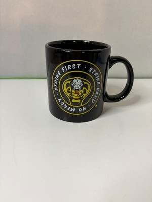 Cobra Kai Black Coffee Mug Double Sided Logo Strike First  Strike Hard  No Mercy