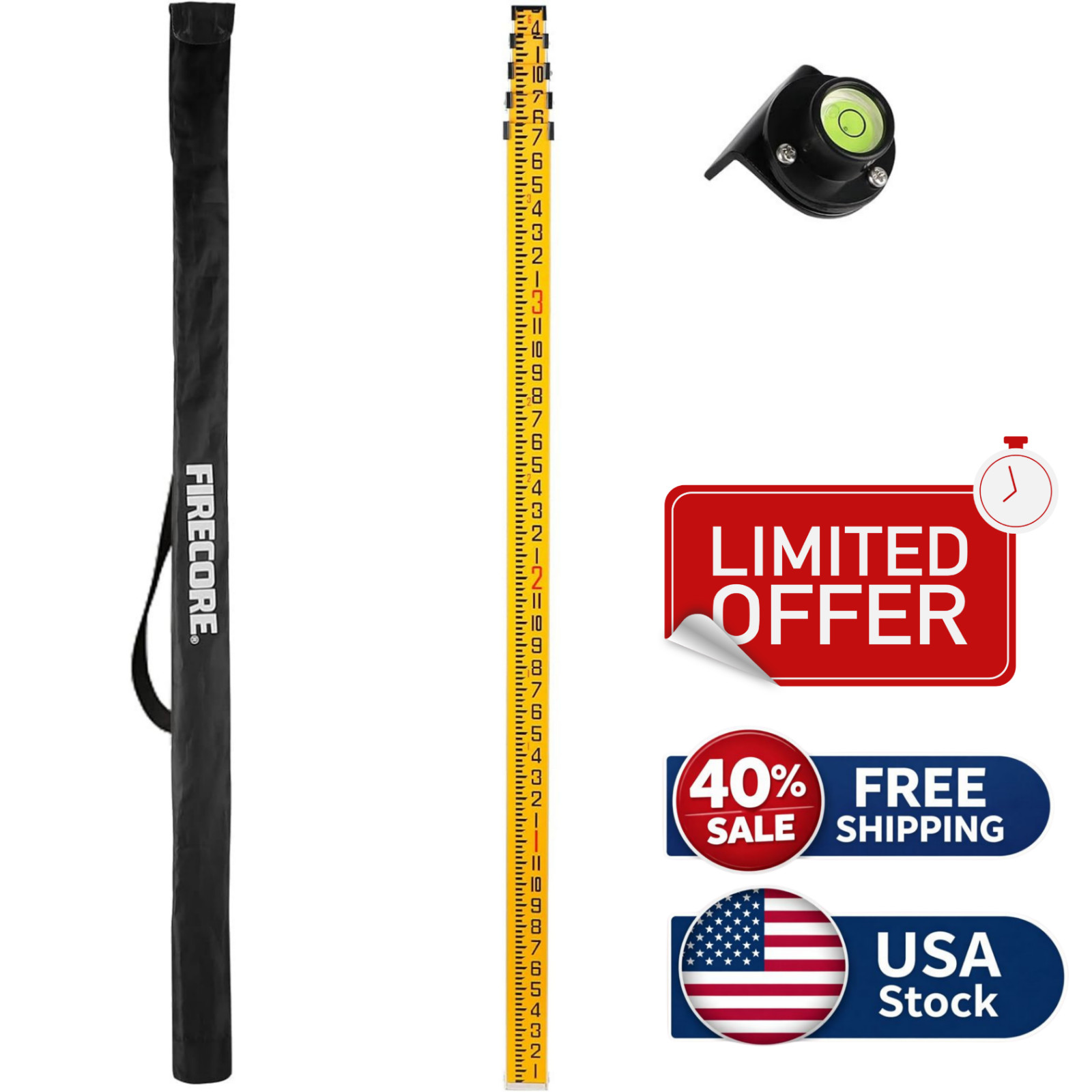 16 Ft Aluminum Dual Sided Grade Rod Inches