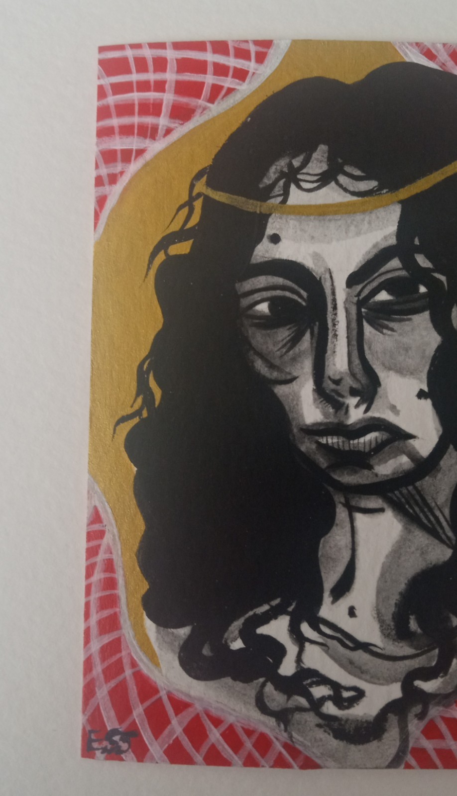 OOAK ACEO Figurative Art Card, Girl Art By ESS22, 3.5 x 2.5 in., Unframed