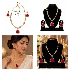 Green Stone Pendant Necklace Gold Tone Wedding Party Jewelry for Women 142