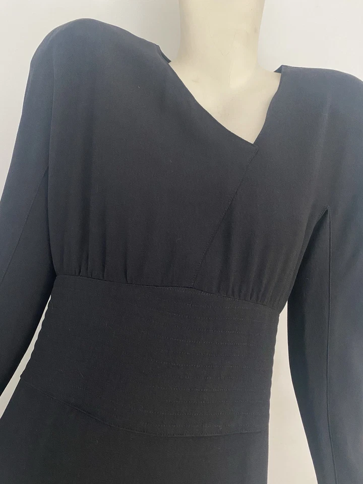 Vestido Vintage Sonia Rykiel Negro Años 80 LBD Diseñador Francia Manga Larga Crepé Foto 3 de 4