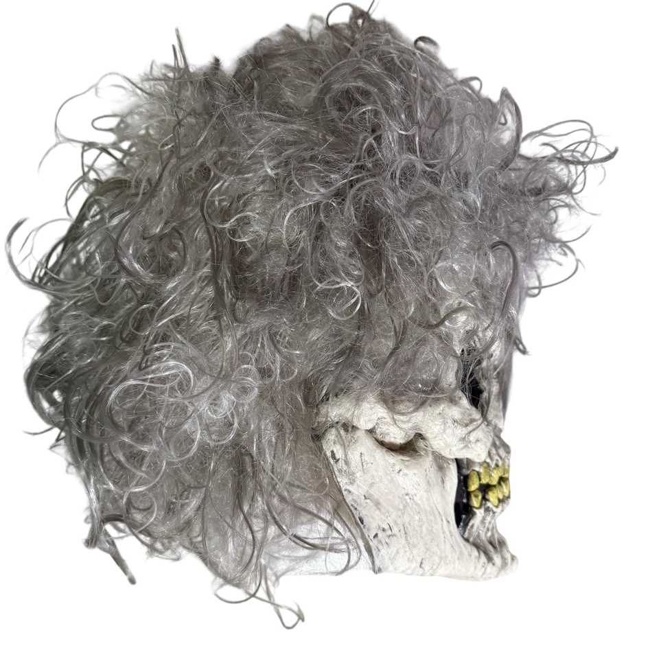 Skeleton Skull Mask Halloween Costume Full Face Latex Gray Hair Ghoul - Image 2 of 4