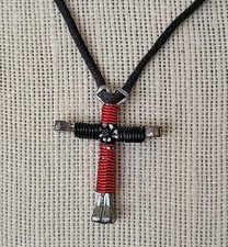 Black  Red Horseshoe Nail  Wire Cross Pendant Necklace Religious