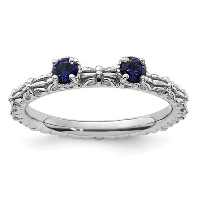 Sterling Silber Vorsteckbar Expressions erstellt Saphir zwei Steine Ring-Größe 5