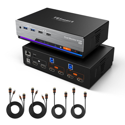 Tesmart 8K@60Hz HDMI KVM Switch 2 PC 2 Monitore, USB 3.0 Kvm-Switch Dual Monitor