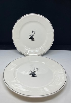 GIEN FRANCE PAIR OF CHATEAU DE CHAMBORD STAG DINNER PLATES**WOW!!