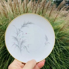 Vintage 6 Pc Grey Thistle #7533 Rosenthal Thomas Ribbed Dessert Plates Gold Trim