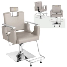 Gray Salon Chair Reclining Barber Chair with Footrest for Barbershop or Studio