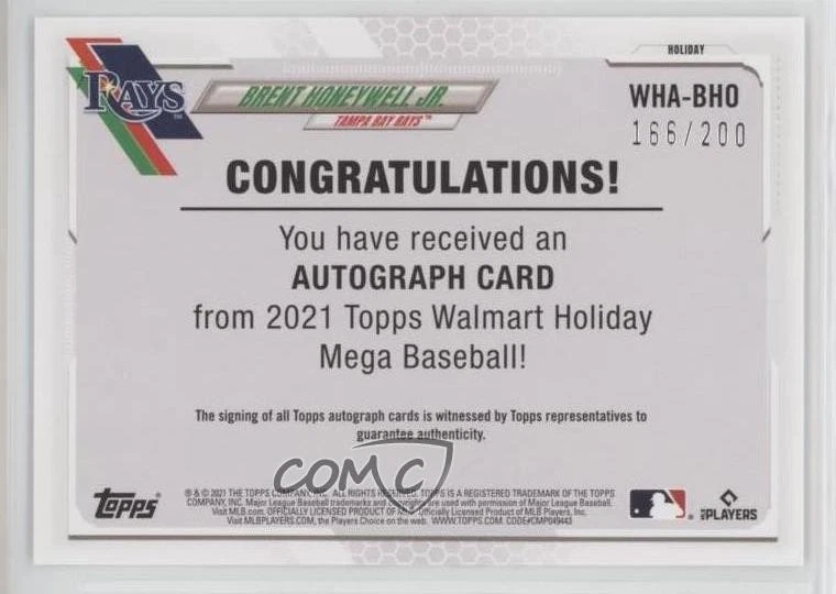 2021 Topps Holiday WalMart Mega Box /200 Brent Honeywell Jr Rookie Auto RC - Image 2 of 2