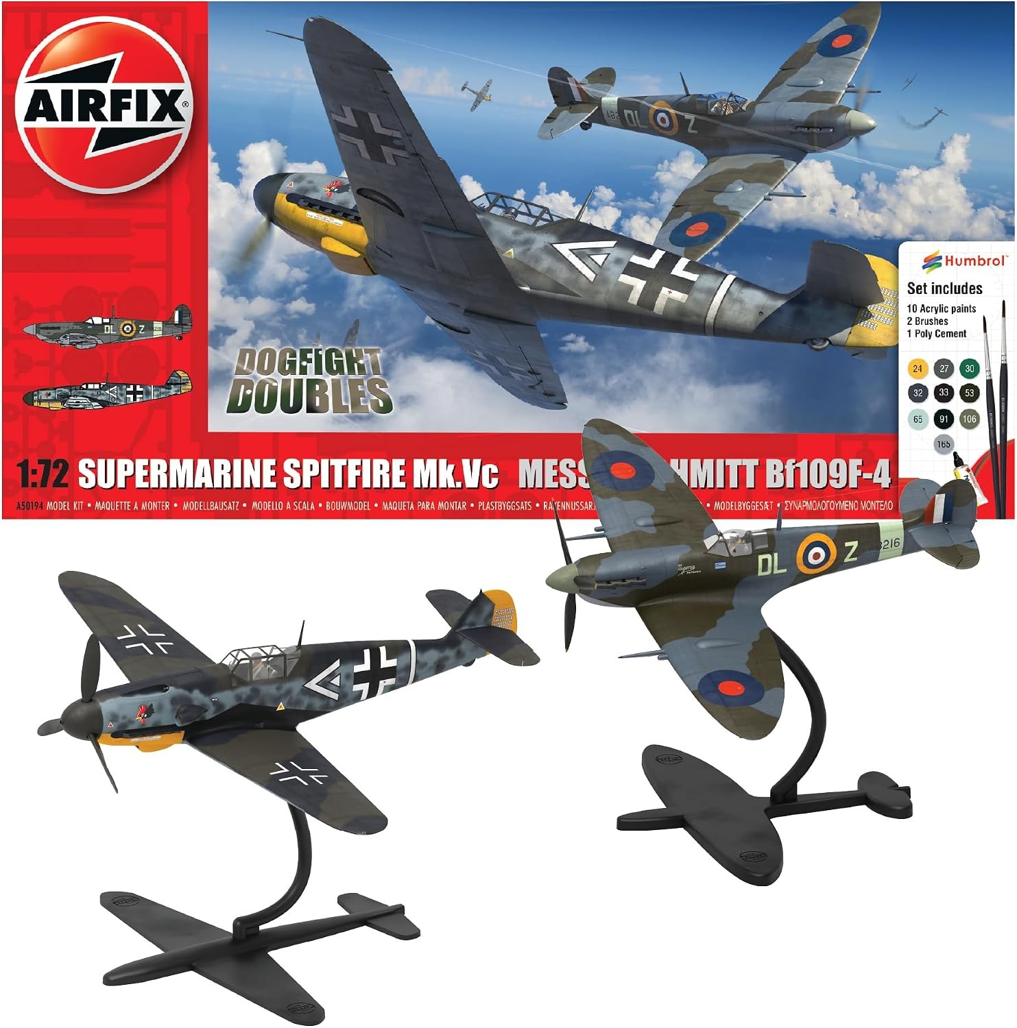 Airfix Gift Set 1:72 Supermarine Spitfire Mk.Vc & Bf109F-4 Model Kit, Paints & - Image 10