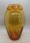 Vtg Blenko Art Glass Ribbed Amber 9" Vase w/Handmade Sticker Mid Century Modern