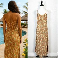 Y2K 90s Paisley Animal Print Festival Chiffon Chemise Slip Dress Size Small