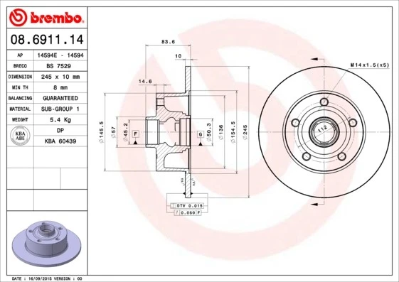2x BRAKE DISC 08.6911.14 FOR AUDI A4/S4 AFY/AJL/AMB 1.8L AFF/AJM/ATJ/AHU 1.9L A4 - Image 2 of 4