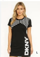 NWOT DKNY Womens Black White Logo Graphic T-Shirt Dress Size M Athletic Preppy
