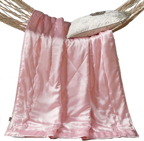 Pure Silk Throw Blanket, 100% Mulberry Inside and 53x72 inch, Light Pink